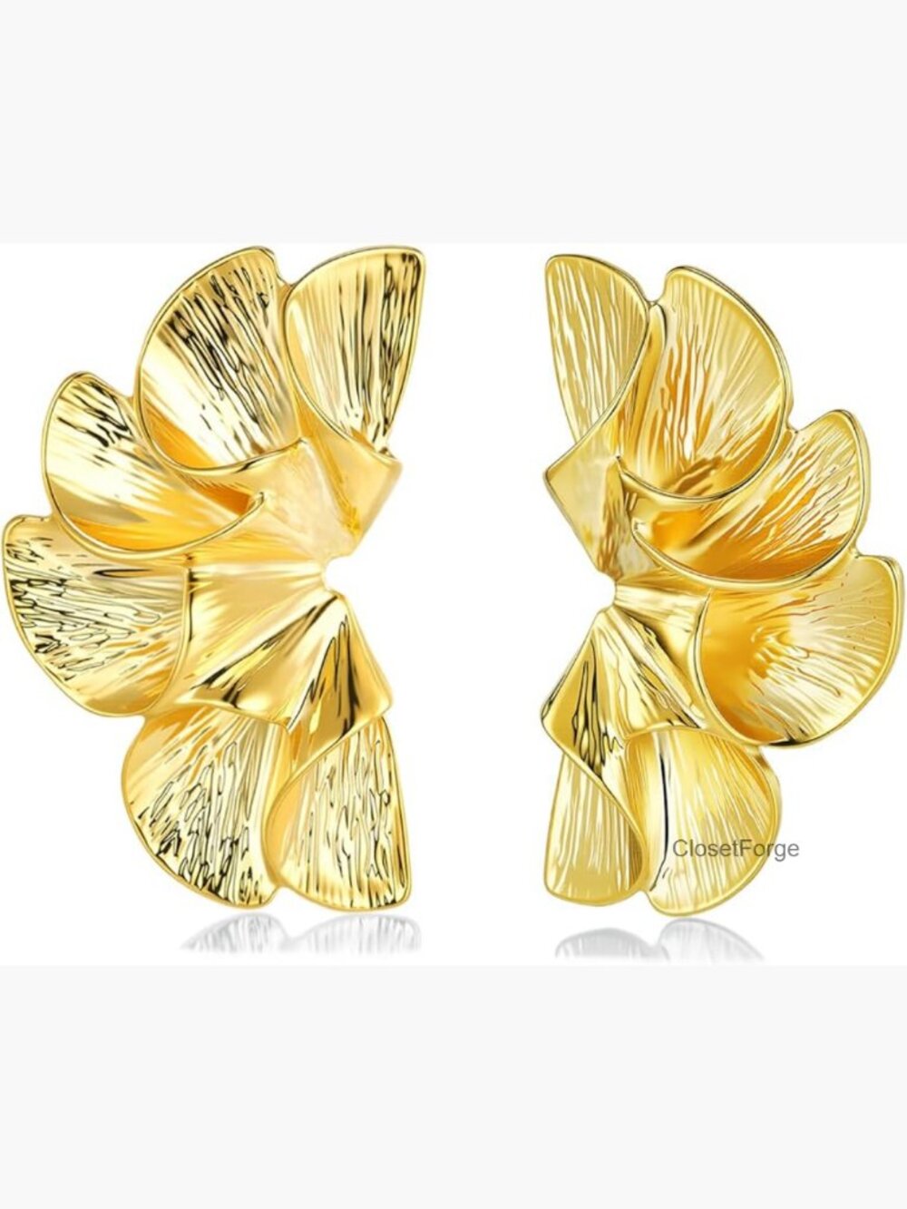 Large Chunky Flower Statement Drop Earrings Gold Plated
